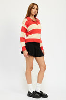 AVAH-Unmatched Essence Red Stripe Collared Pullover Sweater