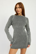 AVAH-Cozy Ribbed Mock Neck Mini Sweater Dress-Black White