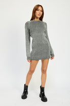 AVAH-Cozy Ribbed Mock Neck Mini Sweater Dress-Black White