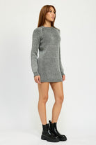 AVAH-Cozy Ribbed Mock Neck Mini Sweater Dress-Black White