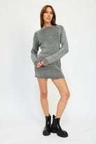 AVAH-Cozy Ribbed Mock Neck Mini Sweater Dress-Black White