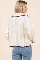 AVAH-Purely Polished Wide Collar Neck Cardigan Sweater-Ivory