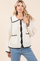 AVAH-Purely Polished Wide Collar Neck Cardigan Sweater-Ivory