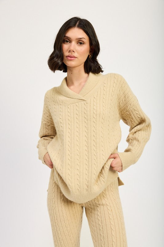 Harvest Glow Collared Tan Knit Sweater
