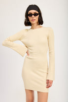 AVAH-Style Icon Bell Sleeve Mini Dress with Open Back-Ivory