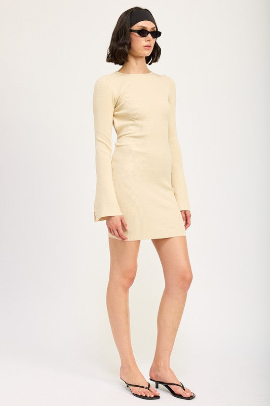 AVAH-Style Icon Bell Sleeve Mini Dress with Open Back-Ivory