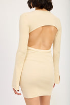 AVAH-Style Icon Bell Sleeve Mini Dress with Open Back-Ivory