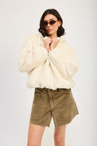 AVAH-Cozy Up In Style Fuzzy Sweater Jacket-Hooded-Cream