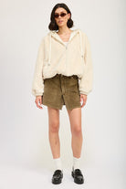 AVAH-Cozy Up In Style Fuzzy Sweater Jacket-Hooded-Cream