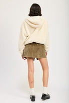 AVAH-Cozy Up In Style Fuzzy Sweater Jacket-Hooded-Cream