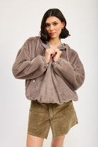 AVAH-Cozy Up In Style Fuzzy Sweater Jacket-Hooded-Gray