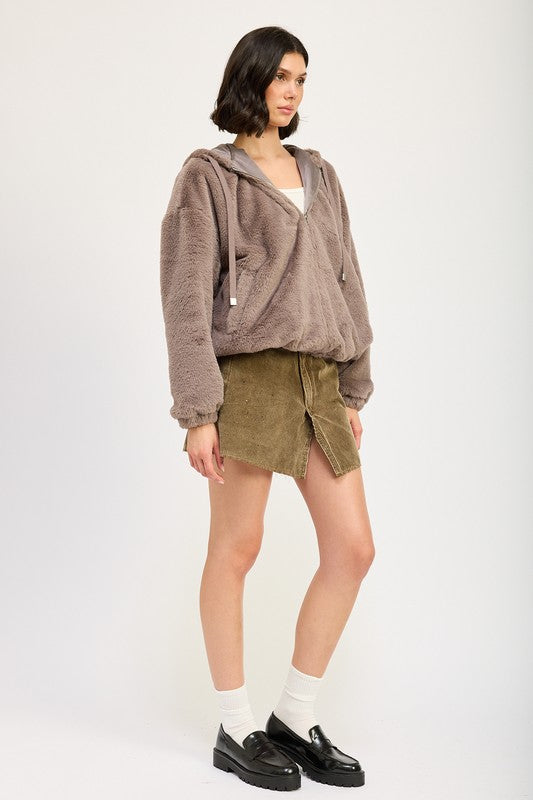 AVAH-Cozy Up In Style Fuzzy Sweater Jacket-Hooded-Gray