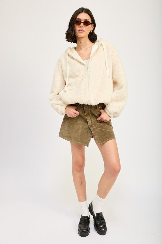 AVAH-Cozy Up In Style Fuzzy Sweater Jacket-Hooded-Cream