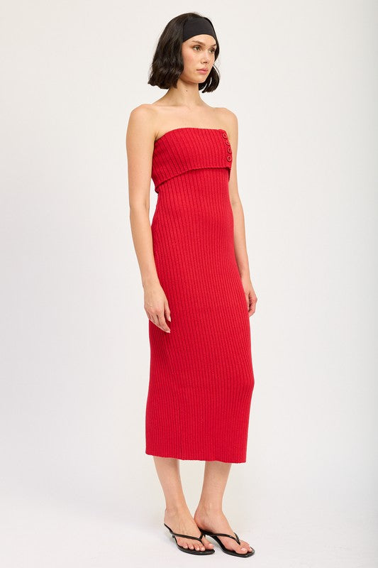 AVAH-Timeless Beauty Red Ribbed Strapless Sweater Dress