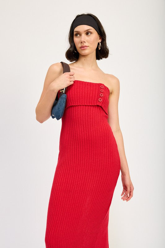 AVAH-Timeless Beauty Red Ribbed Strapless Sweater Dress