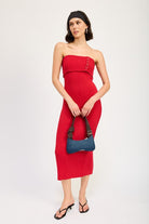 AVAH-Timeless Beauty Red Ribbed Strapless Sweater Dress