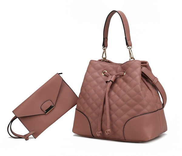 Dahlia Vegan Leather Drawstring Bucket Bag- 2 Piece Set