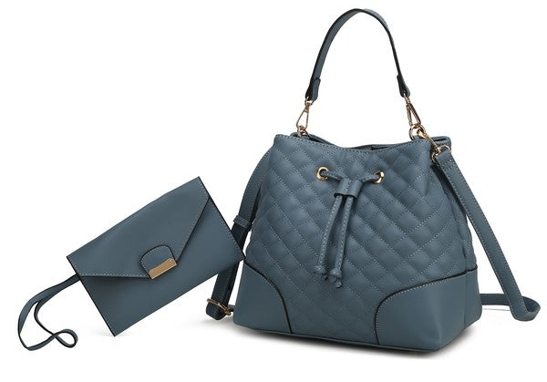 Dahlia Vegan Leather Drawstring Bucket Bag- 2 Piece Set