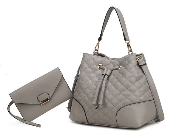 Dahlia Vegan Leather Drawstring Bucket Bag- 2 Piece Set