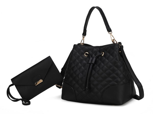 Dahlia Vegan Leather Drawstring Bucket Bag- 2 Piece Set