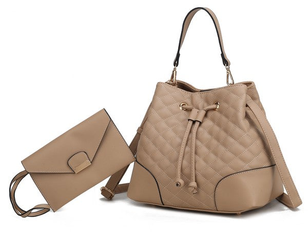 Dahlia Vegan Leather Drawstring Bucket Bag- 2 Piece Set