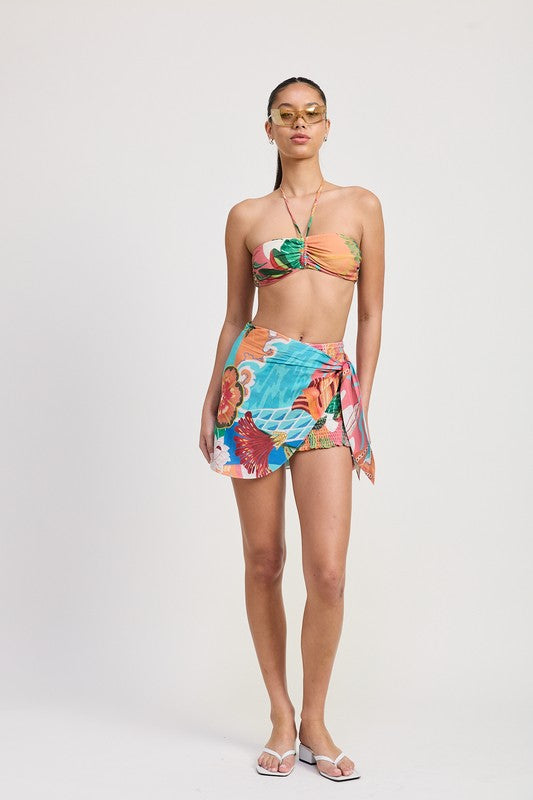 AVAH-Tropical Delight Wrap Shorts-Orange and Teal Tropical Print