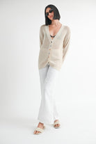 AVAH-Casual Chic Open Knit Cardigan-Natural