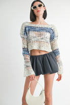 AVAH-Soft Edge Stripe Cropped Sweater