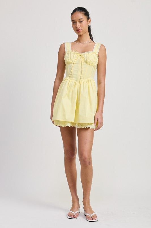 AVAH-Lemon Twist Pale Yellow Corset Mini Dress