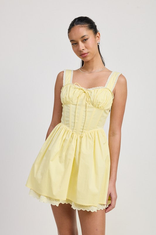 AVAH-Lemon Twist Pale Yellow Corset Mini Dress