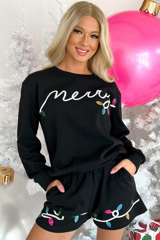 Merry & Bright Sequin Sweater Top and Short Set