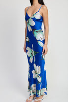 AVAH-Celine Cobalt Blue Floral Maxi Dress