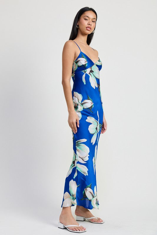 AVAH-Celine Cobalt Blue Floral Maxi Dress