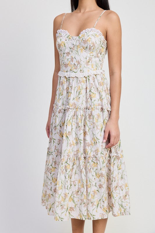 AVAH-Kissimmee Floral Spring Midi Dress-Yellow