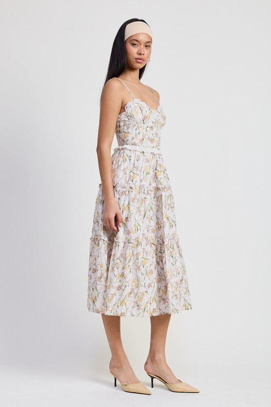 AVAH-Kissimmee Floral Spring Midi Dress-Yellow