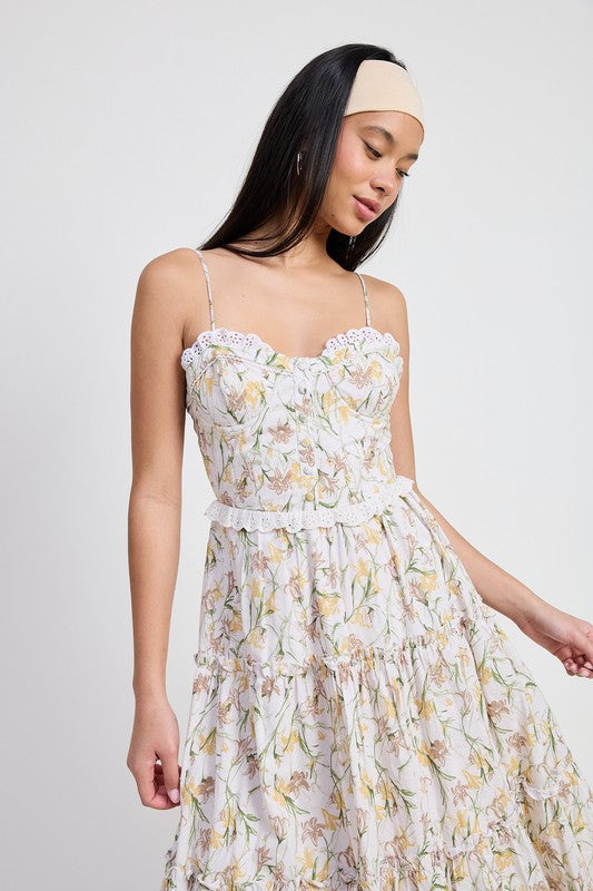 AVAH-Kissimmee Floral Spring Midi Dress-Yellow