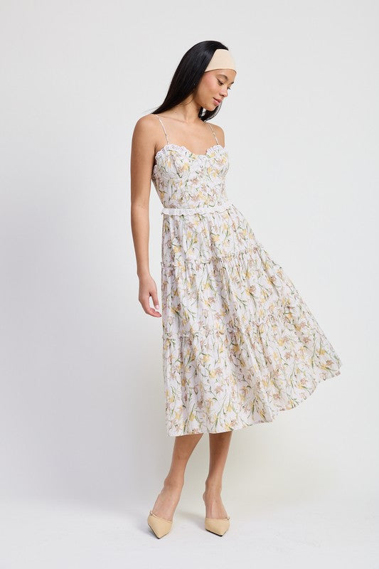 AVAH-Kissimmee Floral Spring Midi Dress-Yellow