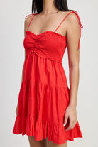 AVAH-Cherry Blossom Ruffled Short Red Dress