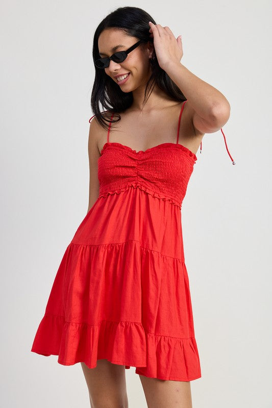 AVAH-Cherry Blossom Ruffled Short Red Dress