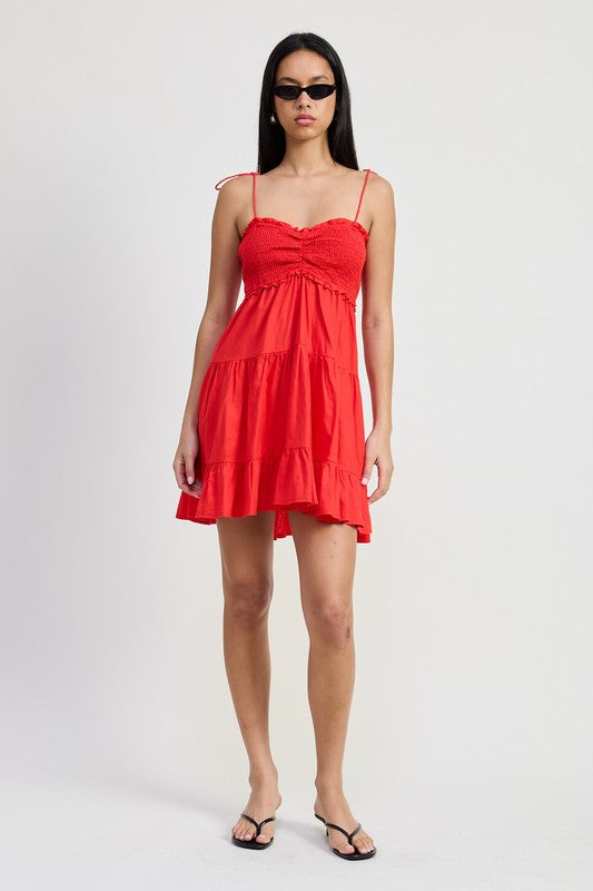 AVAH-Cherry Blossom Ruffled Short Red Dress