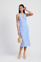 AVAH-Periwinkle Plaid Halter Neck Midi Dress