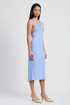 AVAH-Periwinkle Plaid Halter Neck Midi Dress