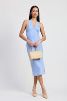 AVAH-Periwinkle Plaid Halter Neck Midi Dress