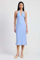 AVAH-Periwinkle Plaid Halter Neck Midi Dress