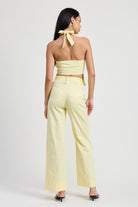 AVAH-Light and Airy Pale Yellow Halter Neck Top