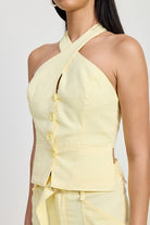 AVAH-Light and Airy Pale Yellow Halter Neck Top