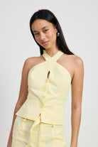 AVAH-Light and Airy Pale Yellow Halter Neck Top