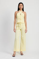 AVAH-Light and Airy Pale Yellow Halter Neck Top