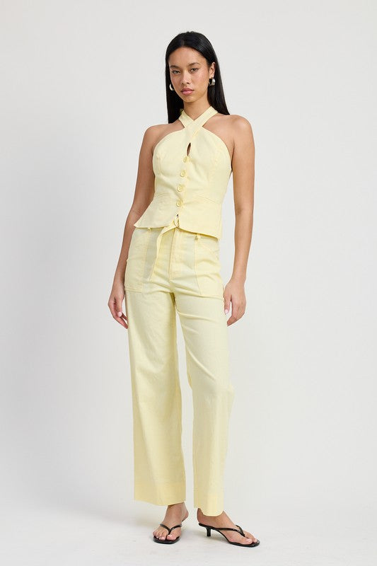 AVAH-Light and Airy Pale Yellow Linen Pants