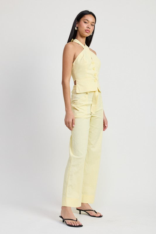 AVAH-Light and Airy Pale Yellow Linen Pants